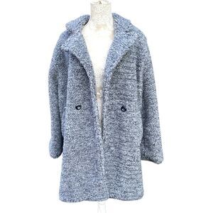 Stoosh Gray Teddy Jacket Coat Size Large L Midi Faux Sherpa Side Pockets Lined